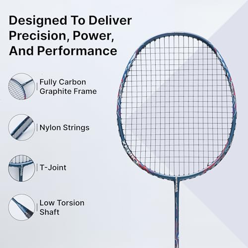 STRAUSS X Force 90 Carbon Graphite Badminton Racket for Men, Adult, Kids | Badminton Bag | Shuttle Racket with Nylon Strings | Lightweight | Weight 77 Grams String Tension - 30lbs | Pack of 1 - Image 3
