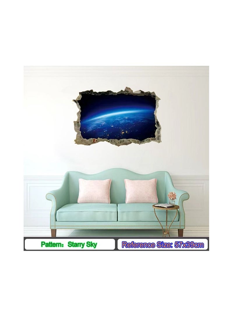 1-Piece 3D Nebula Sky Pattern Sticker,Broken Wall Window View Effect Removable Sticker,Art Decor Mural - Image 2