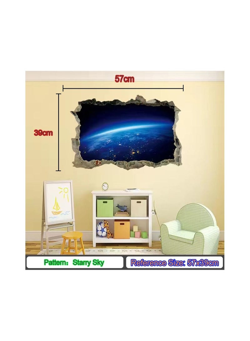 1-Piece 3D Nebula Sky Pattern Sticker,Broken Wall Window View Effect Removable Sticker,Art Decor Mural - Image 1