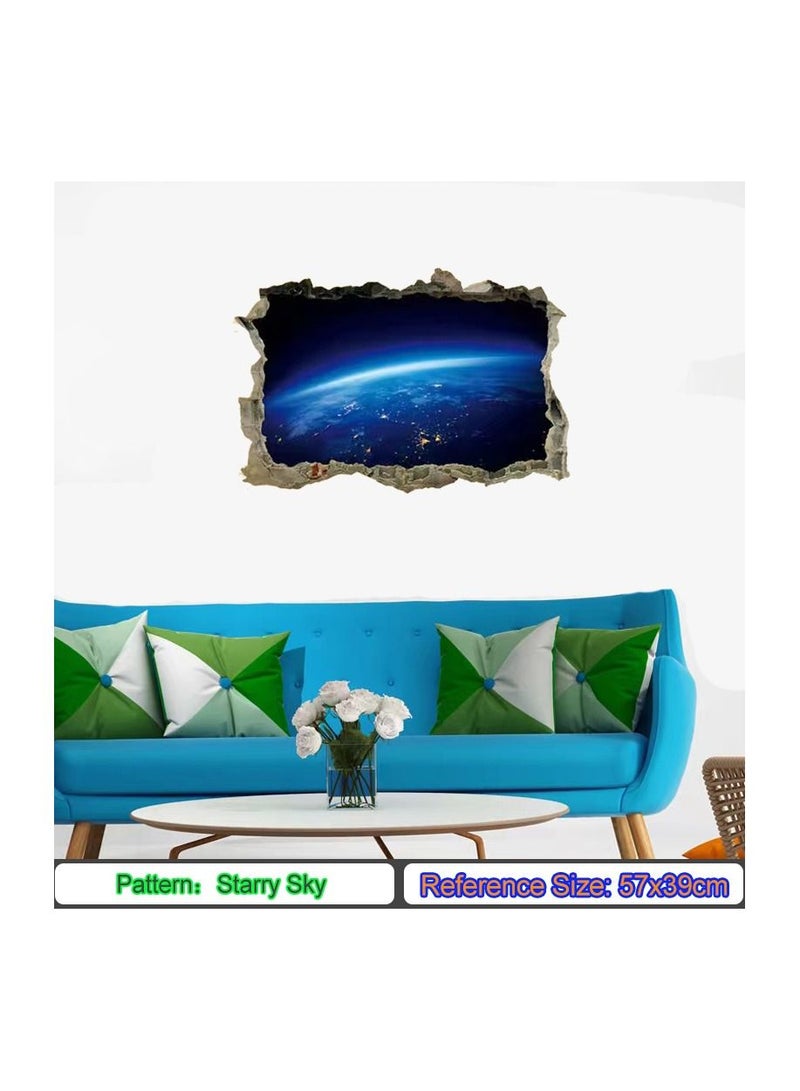 1-Piece 3D Nebula Sky Pattern Sticker,Broken Wall Window View Effect Removable Sticker,Art Decor Mural - Image 4