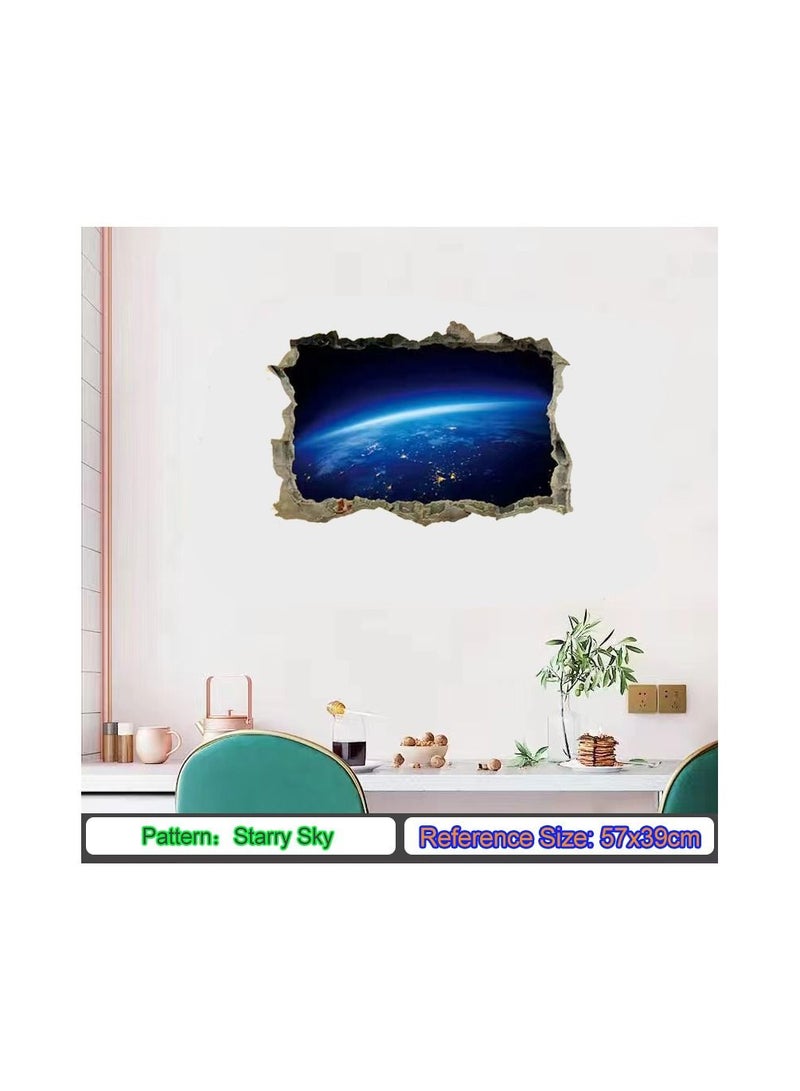 1-Piece 3D Nebula Sky Pattern Sticker,Broken Wall Window View Effect Removable Sticker,Art Decor Mural - Image 3