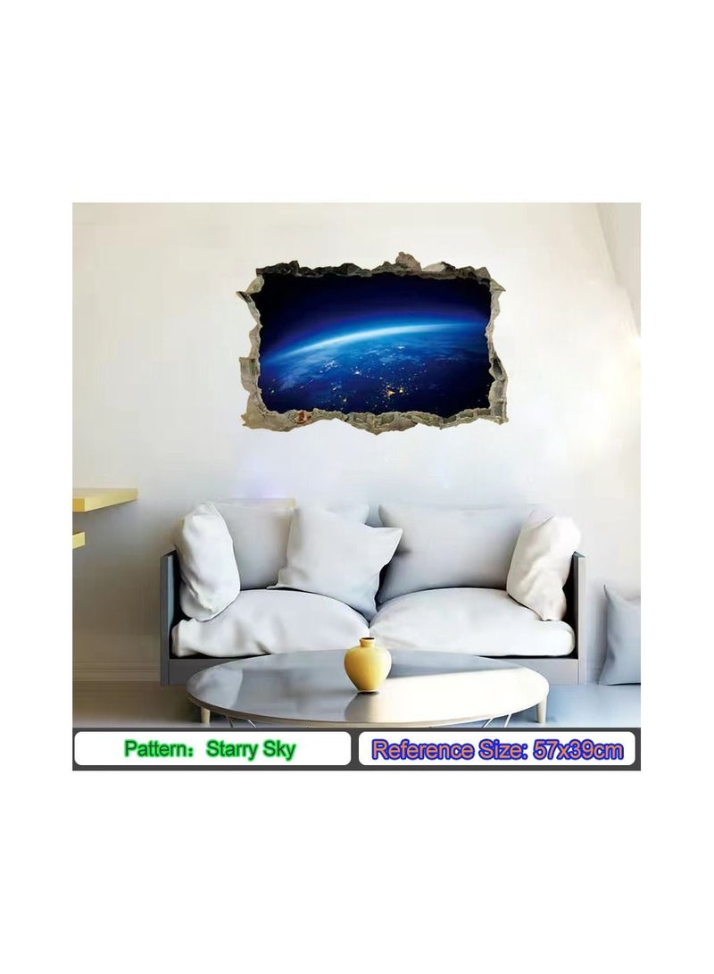 1-Piece 3D Nebula Sky Pattern Sticker,Broken Wall Window View Effect Removable Sticker,Art Decor Mural - Image 5