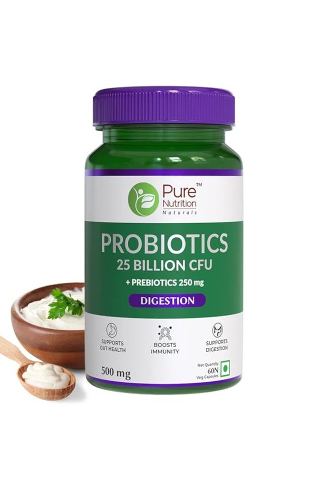 Pure Nutrition Probiotic 25 billion CFU + Prebiotic 250mg, 60 Veg Capsules - Image 1