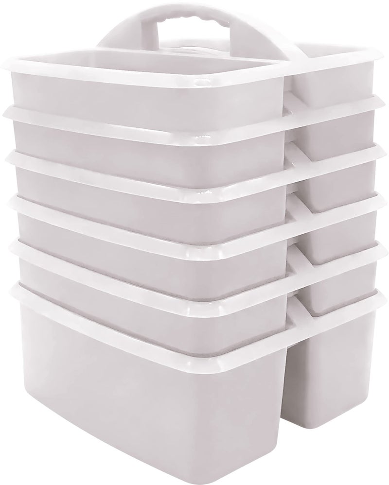 Teacher Created Resources White Portable Plastic Storage Caddy 6-Pack for Classrooms, Kids Room, and Office Organization, 3 Compartments - Image 1