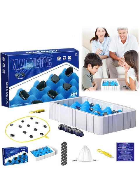 Magnetic Chess Game Set Portable Strategy Table Game with 20 Rocks Fun Chess Board Family Games Multiplayer Game with Rope Storage Bag for Kids Adult