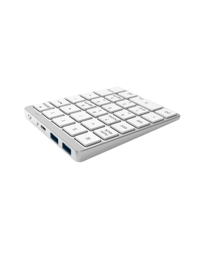 28 Keys Numeric Keypad, Dual Modes Portable Financial Accounting Keyboard, Waterproof Chocolate Key Wired Slim Silent Keyboard For Laptop Computer, (1pc, White) 