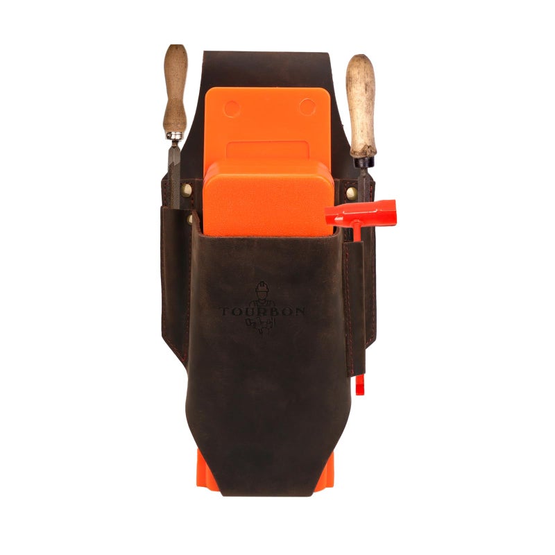 Tourbn Tourbon Leather Felling Wedge Logging Pouch for Tree Cutting Hold 4 Chainsaw Wedges Flat Files Round Saw Scrench Holster Holder, Brown - Image 1