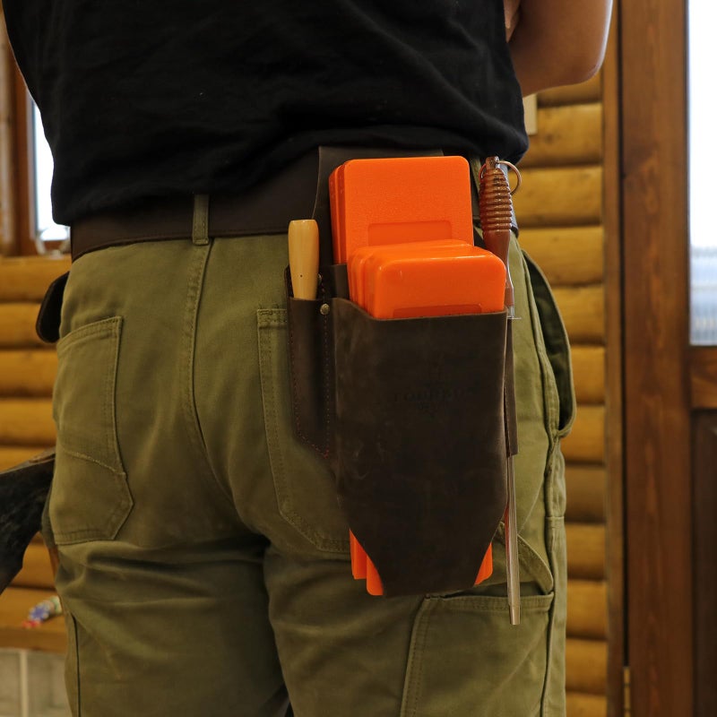 Tourbn Tourbon Leather Felling Wedge Logging Pouch for Tree Cutting Hold 4 Chainsaw Wedges Flat Files Round Saw Scrench Holster Holder, Brown - Image 5