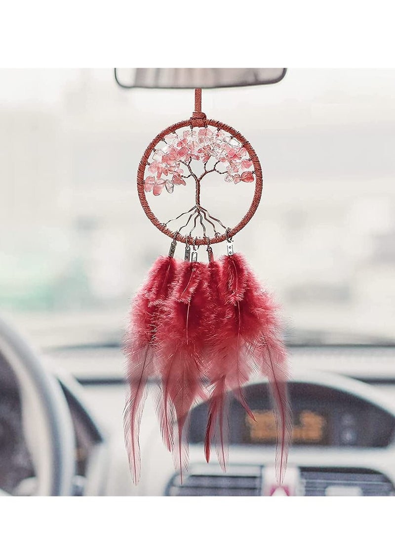 Excefore Dream Catcher, Car Rear View Mirror Pendant Car Charm with Crystal Beads Tree of Life - Image 2