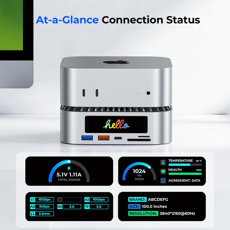 RayCue All-in-One Dock for Mac mini M4 with Smart Displays, NVMe/SATA SSD Enclosure, 4K60Hz HDMI, 10G USB-A/C, 5G USB-A*2, USB-C Charging, SD/TF, Audio â€“ Mac mini M4 HUB &Docking Station(2024) - Image 3
