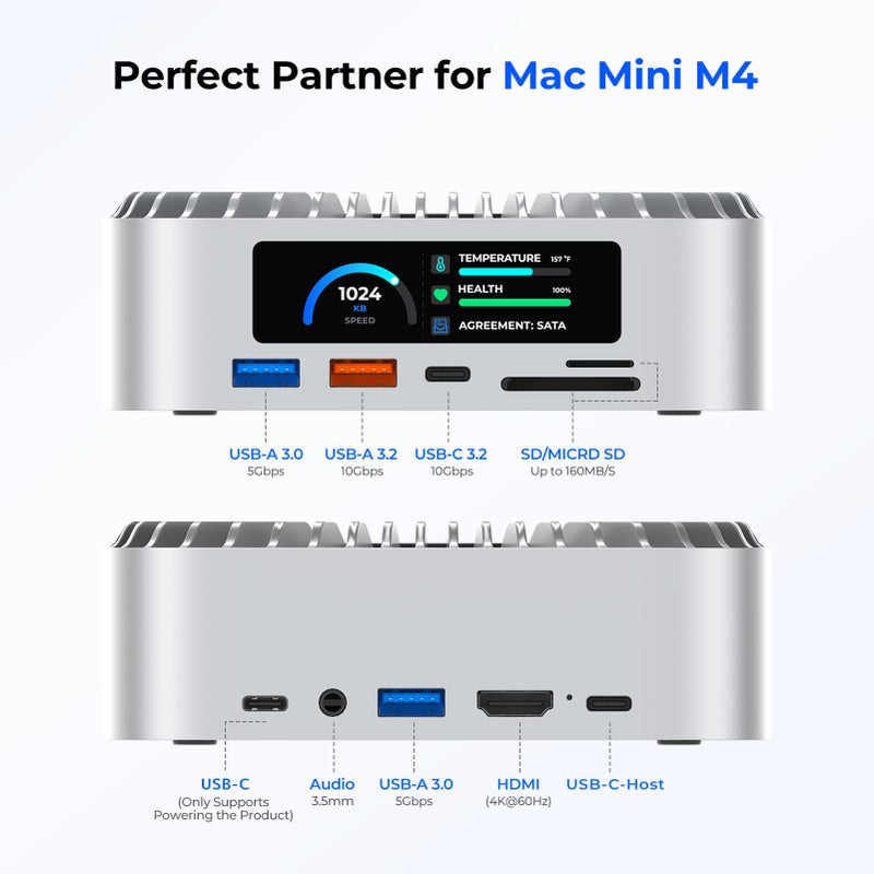 RayCue All-in-One Dock for Mac mini M4 with Smart Displays, NVMe/SATA SSD Enclosure, 4K60Hz HDMI, 10G USB-A/C, 5G USB-A*2, USB-C Charging, SD/TF, Audio â€“ Mac mini M4 HUB &Docking Station(2024) - Image 2