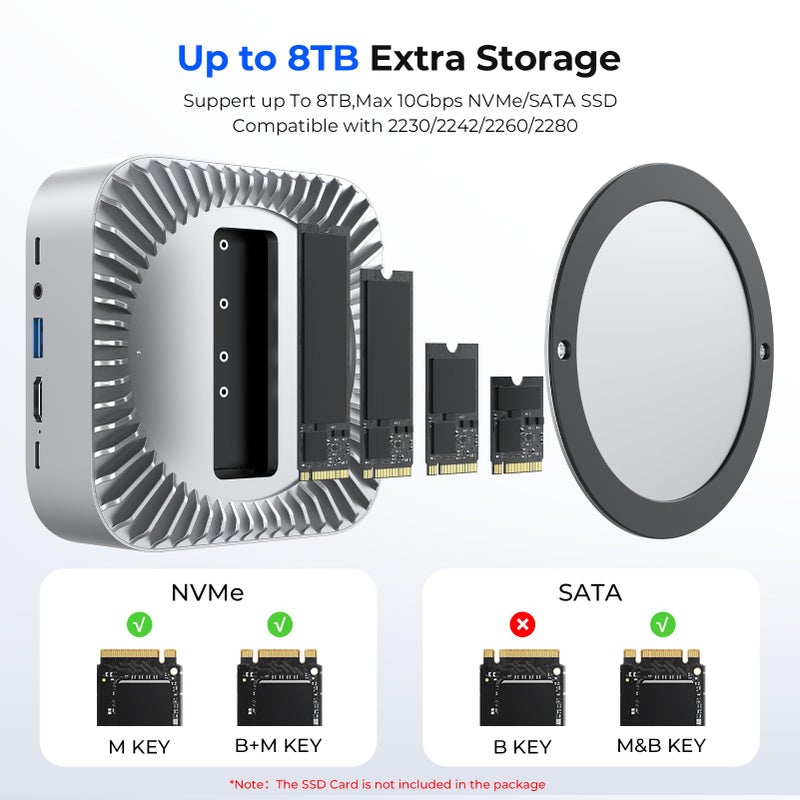 RayCue All-in-One Dock for Mac mini M4 with Smart Displays, NVMe/SATA SSD Enclosure, 4K60Hz HDMI, 10G USB-A/C, 5G USB-A*2, USB-C Charging, SD/TF, Audio â€“ Mac mini M4 HUB &Docking Station(2024) - Image 4