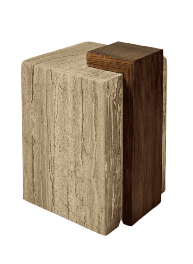Pre-Order | Lolwa Didyma Beige Marble & MDF Side Table – 50×50×49 cm
