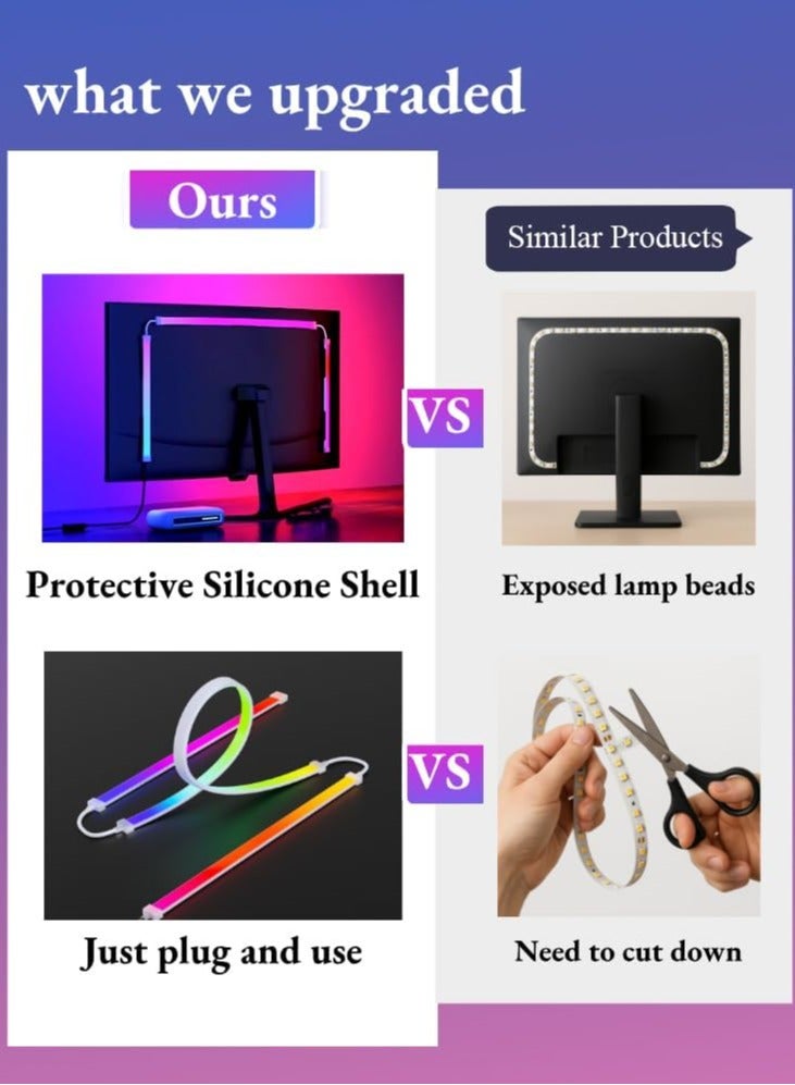 ديبتر شاشة 24 بوصة بإضاءة خلفية LED وشريط إضاءة LED متزامن مع لون الشاشة أو الموسيقى شريط إضاءة RGB للكمبيوتر خلف الشاشة يدعم أجهزة الكمبيوتر الشخصية أو أجهزة Mac للألعاب والأفلام وما إلى ذلك. تحكم برمجي، يعمل عبر USB - Image 3