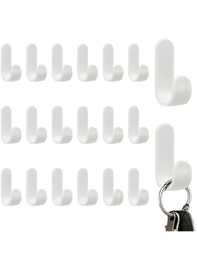 20 Pack Adhesive Hooks Utility Wall Hooks, Cute Key Hooks Plastic Decorative Wall Holder, White Self Adhesive Wall Hooks for Hats, Towels, Shower, Entryway, Kitchen, Office (White)  - Image 1