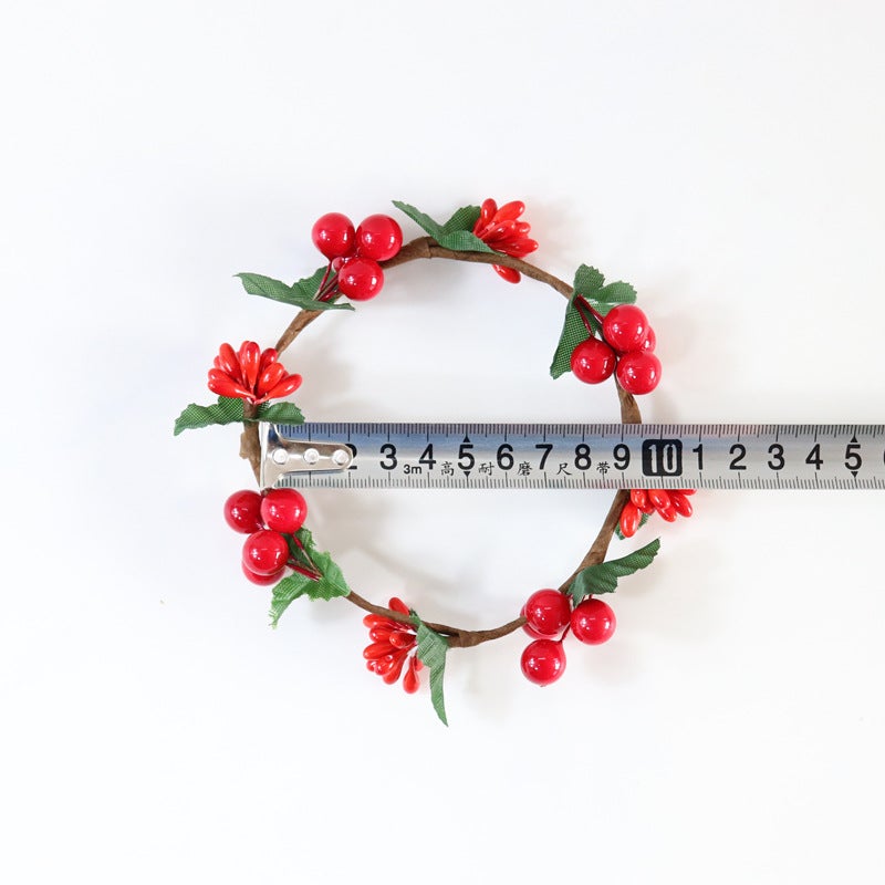 Generic Festive Candle Holder Wreath with Red Berries 12mm Red Fruit Face Bead Ring 