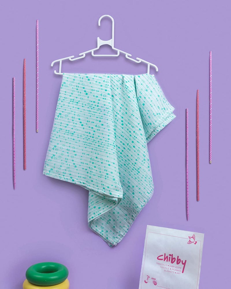 Chibby Swaddle - Swaddles for new born baby, 100% Cotton, ultra soft, multipurpose, comfortable swaddle-wrapper - Line Print (Green) - Image 2