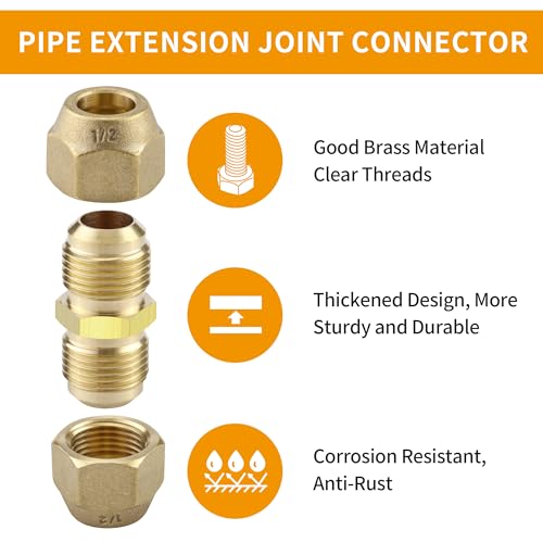 Timsec 2Packs AC Copper Pipe Extension Joint Connectors, 1/2-Inch Air Conditioning Pipe Coupling Adapters with Flare Nuts and Connectors, Free Welding, For Butt Copper Tube Diameter 1/2" (12.7mm) - Image 2