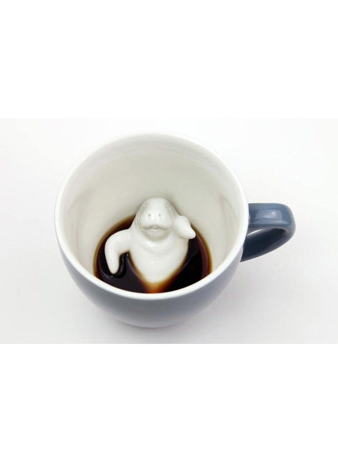 Creature Cups MANATEE Ceramic Cup (11 Ounce, Grey Blue Exterior) - 3D Animal Inside Mug - Birthday, Holiday & Housewarming Drinkware Gift for Coffee & Tea Lovers - Image 3
