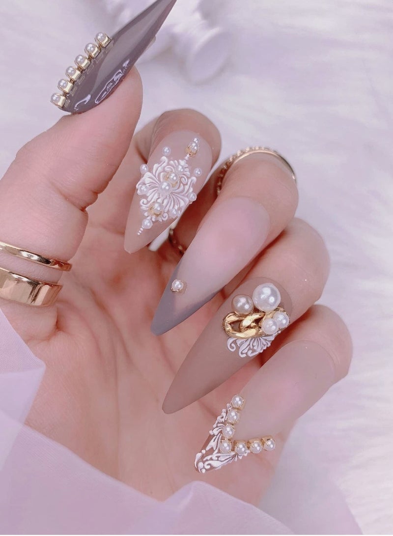 Captaintech Nail Stickers, 8 Sheets Flower Art Stickers Decals, 5D Acrylic Engraved Sticker White Embossed Sliders Lace Wedding Hollow Design DIY for Women Girls - Image 5