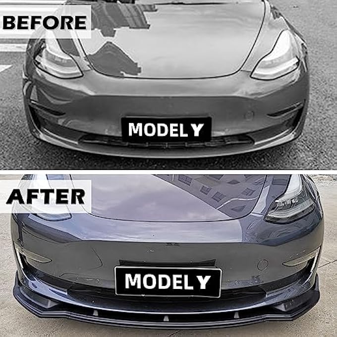 FLAMPETUS Fit Tesla Model Y Front Bumper Lip Kit Front Spoiler Wing Matte Black Splitter Trim Model Y Accessories 2017-2023 2024 - Image 5