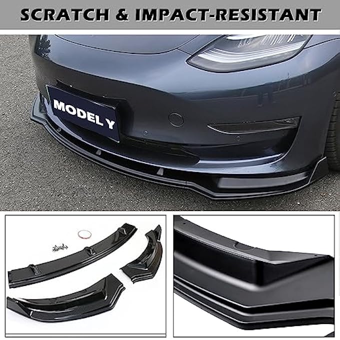 FLAMPETUS Fit Tesla Model Y Front Bumper Lip Kit Front Spoiler Wing Matte Black Splitter Trim Model Y Accessories 2017-2023 2024 - Image 3