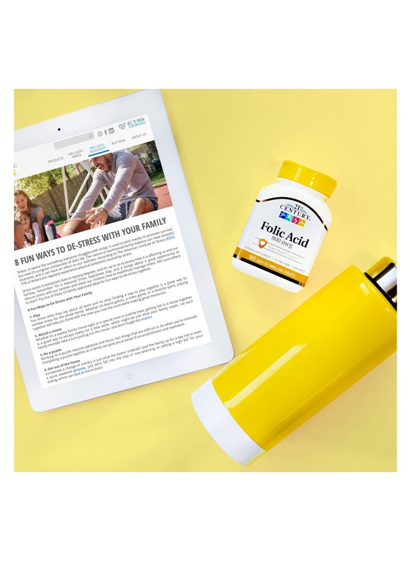 21st Century Folic Acid 800 mcg - 180 Easy to Swallow Tablets - Image 2