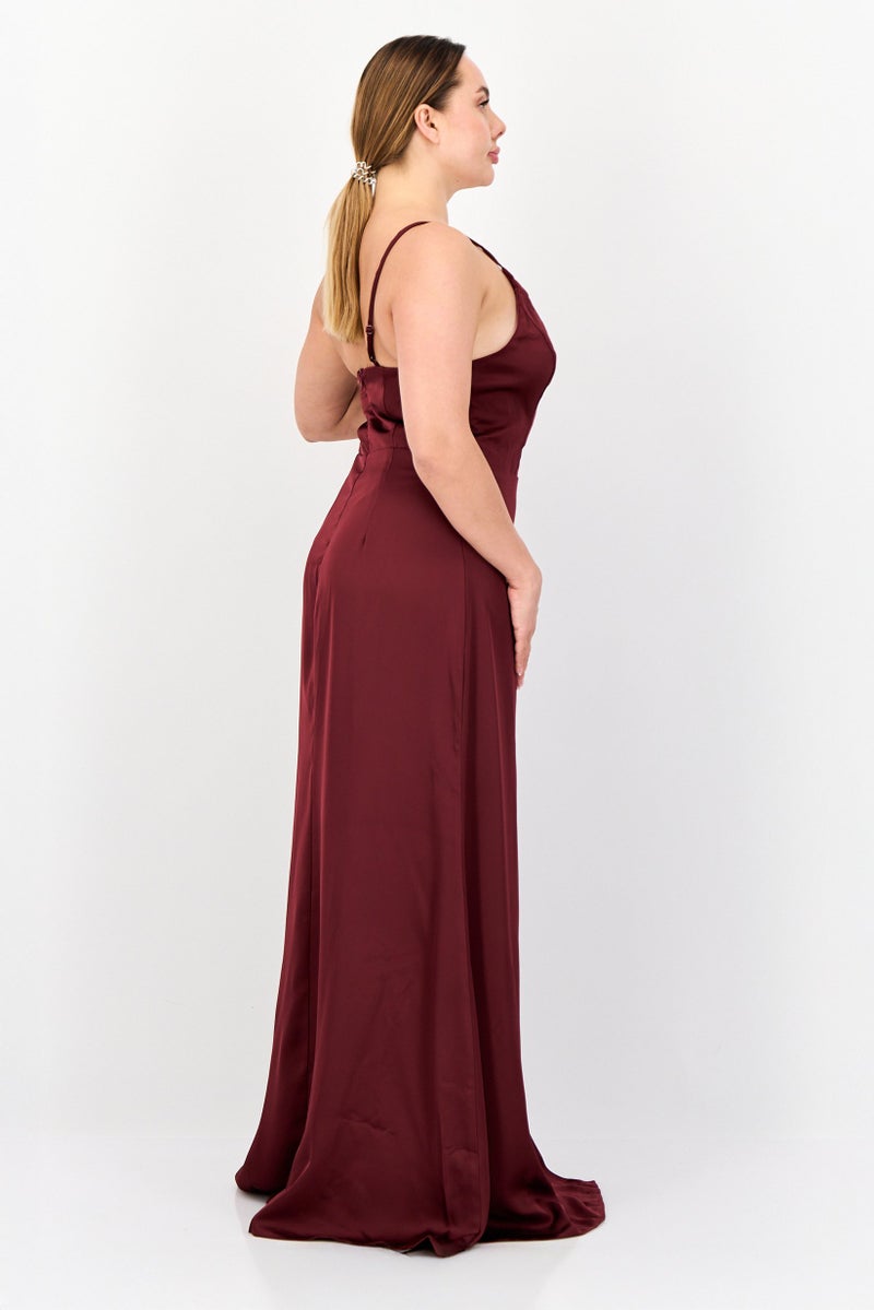 Lulus Women Plain Maxi Dress, Maroon - Image 3