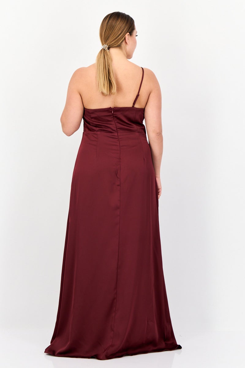Lulus Women Plain Maxi Dress, Maroon - Image 4