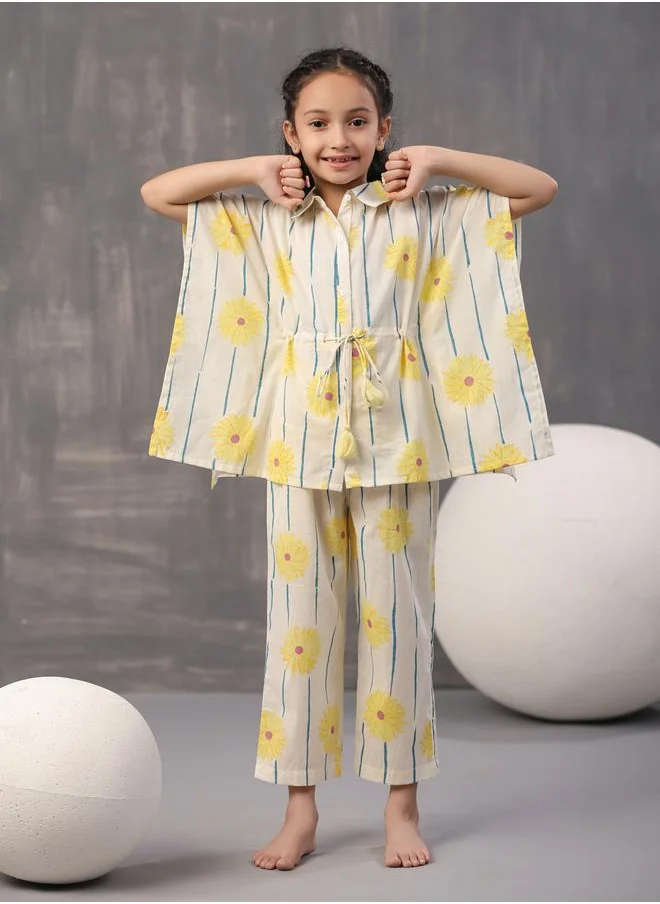 sanskrutihomes Floral Collared Kaftan & Pyjama Set by Styli