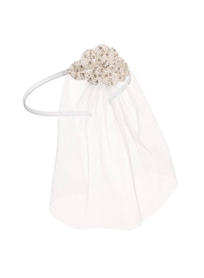 David Tutera Bridal Headband Veil w/Beaded Silver Applique & White Tulle - Image 3