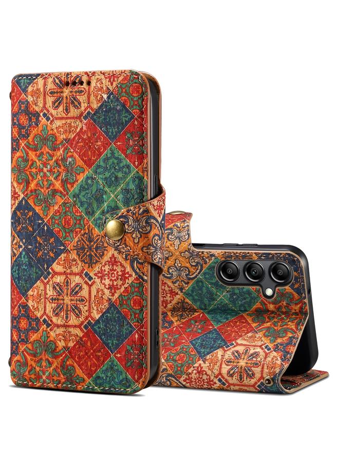 The Bros Case For Samsung Galaxy A14 5G Flower Language Series Cork Fabric Oil Edge Leather Phone Case