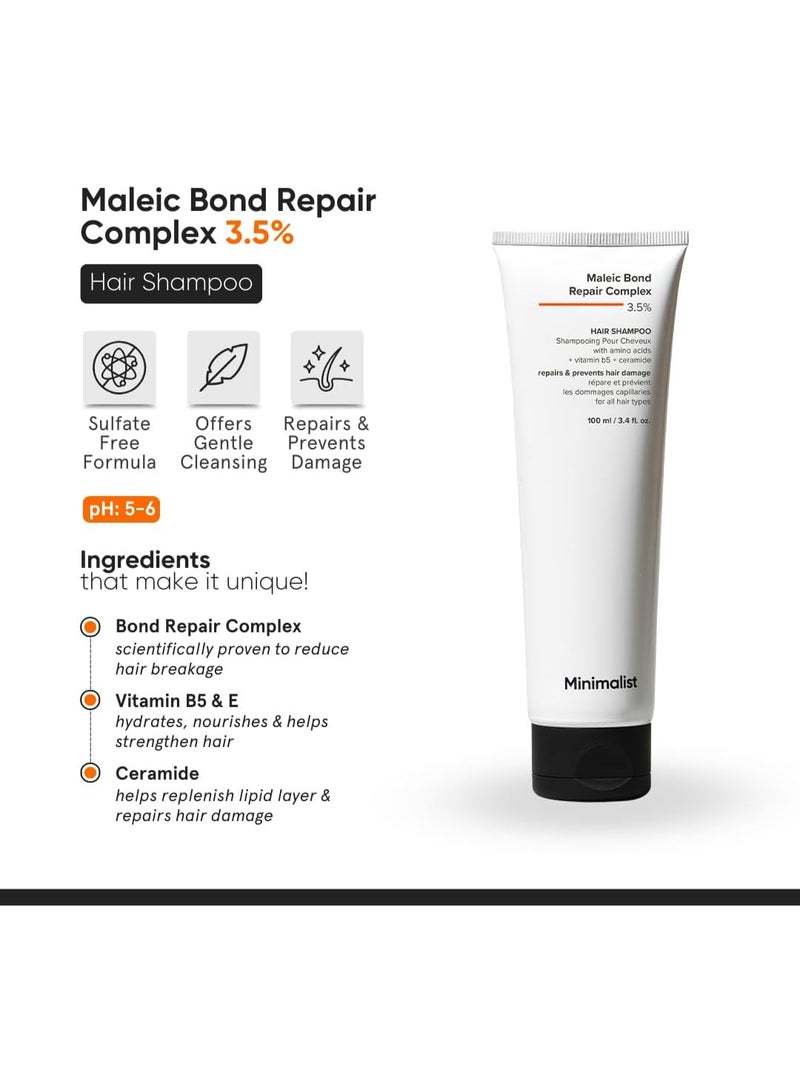 منيماليست شامبو للشعر ماليك بوند ريبير كومبلكس 3.5% بالسيراميد وزيت جوز الهند والبيتين | التالف والمتطاير| للنساء والرجال | لجميع أنواع الشعر | 100 مل من مينيمالست قطعة واحدة - Image 4