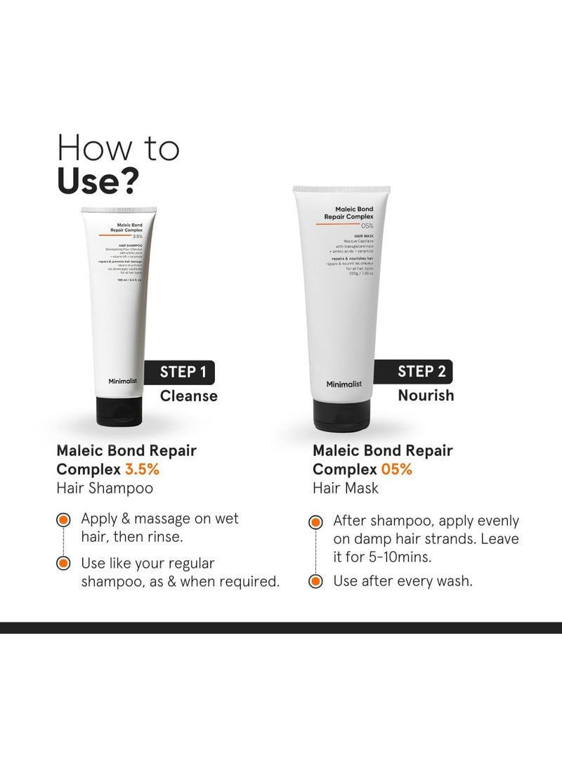 منيماليست شامبو للشعر ماليك بوند ريبير كومبلكس 3.5% بالسيراميد وزيت جوز الهند والبيتين | التالف والمتطاير| للنساء والرجال | لجميع أنواع الشعر | 100 مل من مينيمالست قطعة واحدة - Image 3