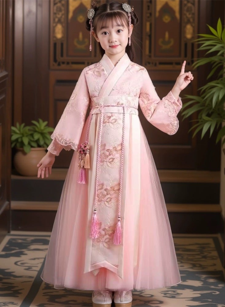 LiangSanZhi Girl's Hanfu Dress, New Spring/Autumn Style Chinese Tang Suit, Fairy-like Princess Ancient Ruqun Dress, Traditional Chinese Costume for Kids  - Image 2