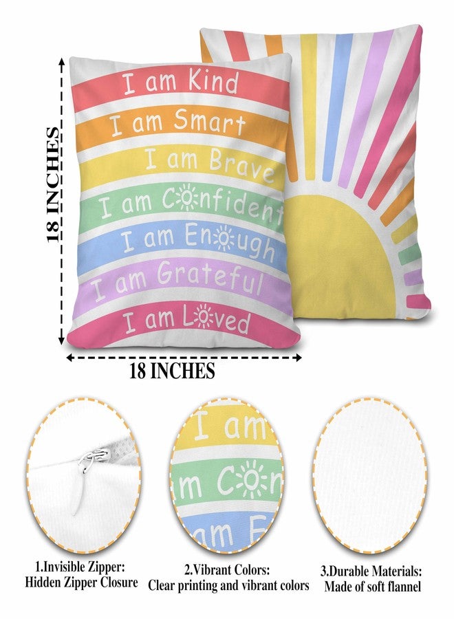 ONDTOM 18x18 Inch Classroom Decorative Throw Pillow Cover, 1 Pack Double-Sided, Boho Rainbow Mental Health Gifts for Kids Playroom School Reading Corner Counselor Therapist Office -A04 - Image 2