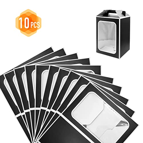 POTTIIS Large Gift Boxes, 10 Pcs Tote Paper Bags with Transparent Window, 9.8 x 7 x 5.1inch Flower Bouquet Paper Gift Bags with Handles, Wedding Party Bags - BLACK - Image 3