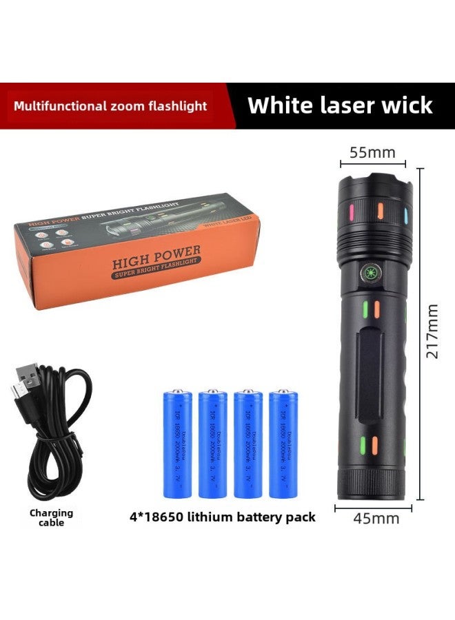 High-power White Laser Flashlight Outdoor Lighting Waterproof Strong Light Multifunctional Emergency Telescopic Zoom Flashlight-Colour:702 White Laser Flashlight + Built-in Battery 6000 Mah + Data Cable + Color Box  - Image 1