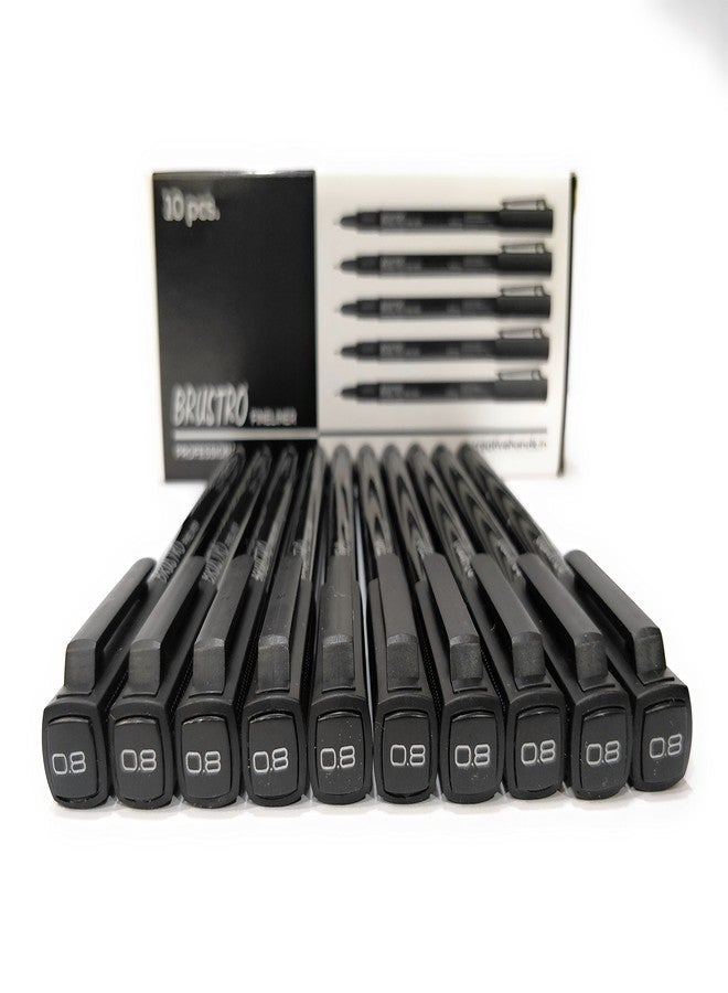 BRUSTRO Professional Pigment Based Fine Liner Box of 10 (tip Sizes of 0.8 mm, Black and Archival Waterproof UV Resistant Ink) with Comfortable Grip, Ideal for Mandala, Sketching, Writing, Doodling - Image 1