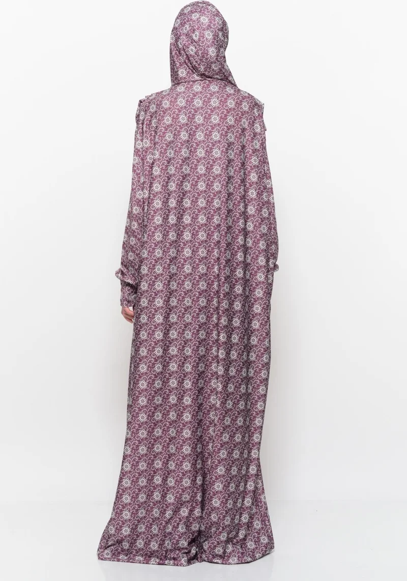 التوبة Practical One Piece Sun Patterned Sleeves Removable Lycra Hijab Prayer Dress with Headscarf 990 0317