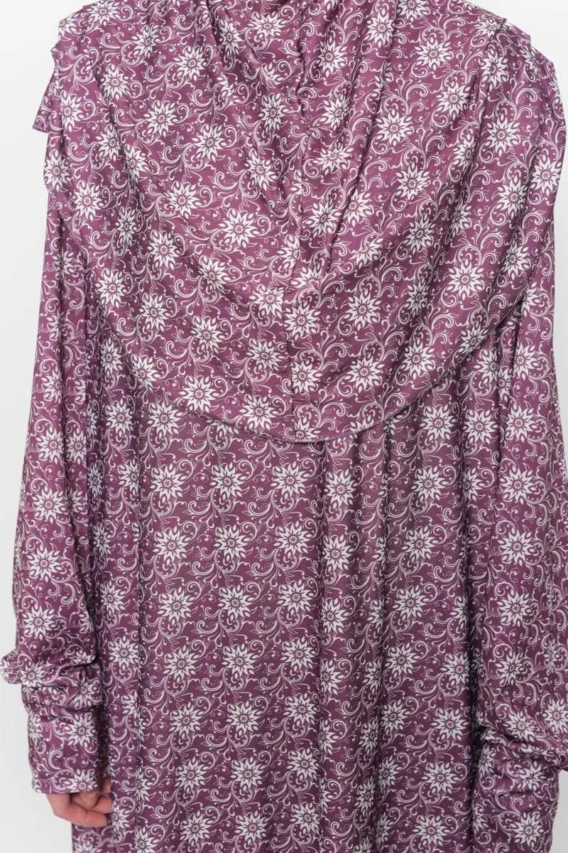 التوبة Practical One Piece Sun Patterned Sleeves Removable Lycra Hijab Prayer Dress with Headscarf 990 0317