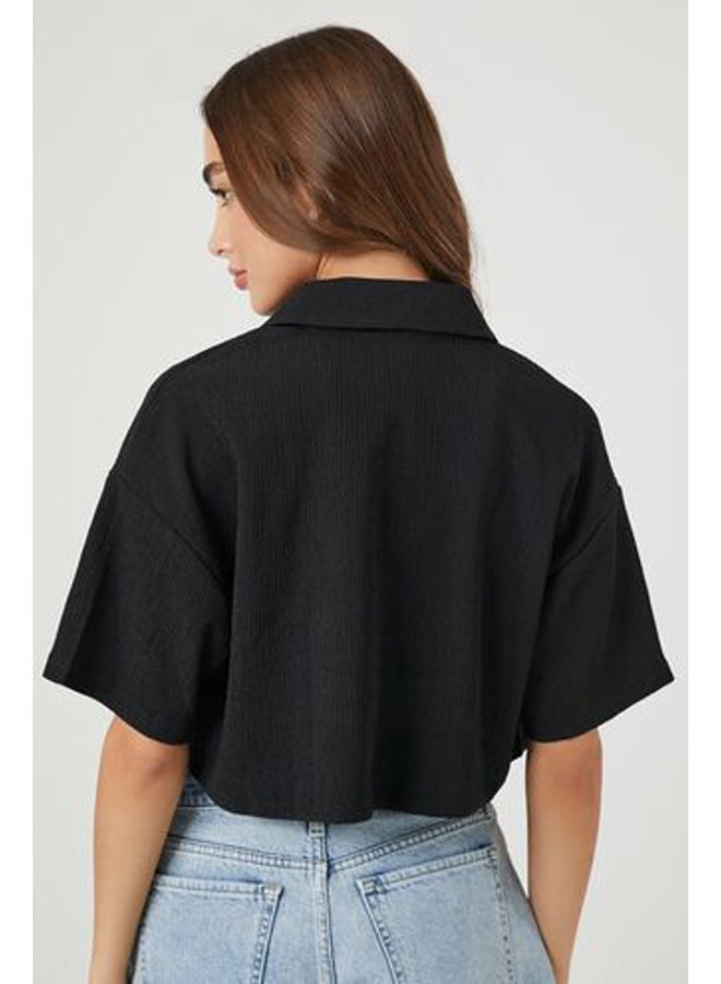 FOREVER 21 Short-Sleeve Cropped Button-Down Shirt - Image 3