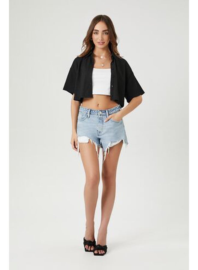 FOREVER 21 Short-Sleeve Cropped Button-Down Shirt - Image 4