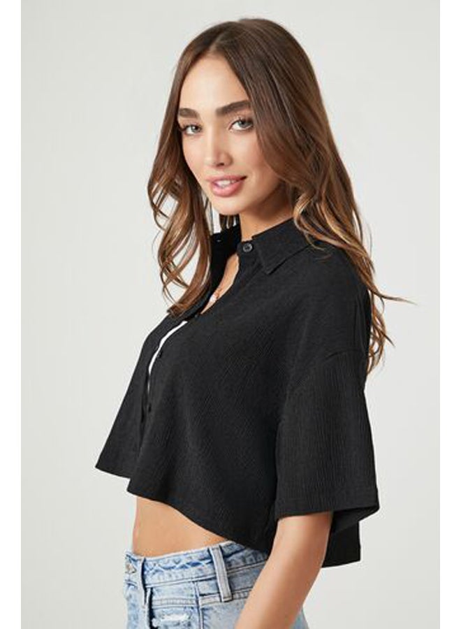 FOREVER 21 Short-Sleeve Cropped Button-Down Shirt - Image 2