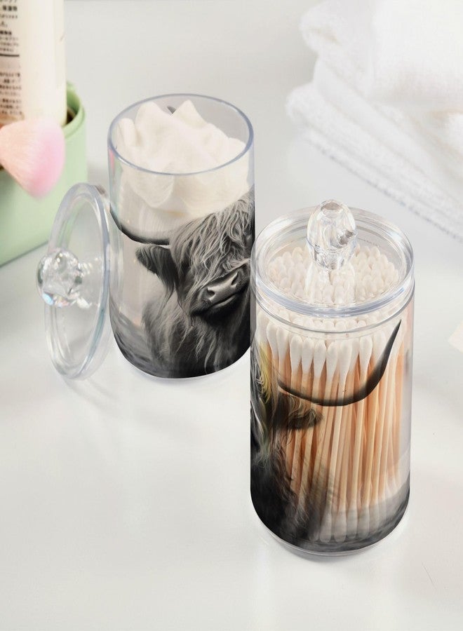 Kigai Highland Cow Qtip Holder Dispenser for Cotton Ball, Cotton Swab,Plastic Clear Apothecary Jar, Home Décor Kitchen Storage Jar,2 Pack - Image 4