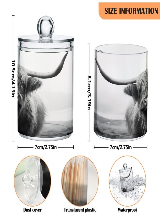 Kigai Highland Cow Qtip Holder Dispenser for Cotton Ball, Cotton Swab,Plastic Clear Apothecary Jar, Home Décor Kitchen Storage Jar,2 Pack - Image 2