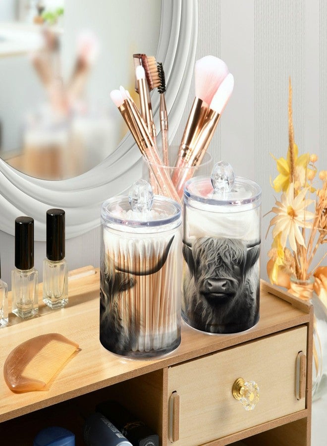 Kigai Highland Cow Qtip Holder Dispenser for Cotton Ball, Cotton Swab,Plastic Clear Apothecary Jar, Home Décor Kitchen Storage Jar,2 Pack - Image 5