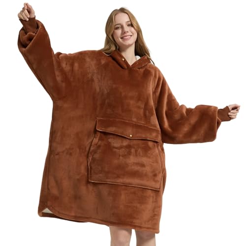 Krifey Wearable Blanket Hoodie, Oversized Sherpa Fleece Sweatshirt with Giant Pocket, Birthday Gifts for Women, Mom, Sister, Mocha Mousse - Image 1
