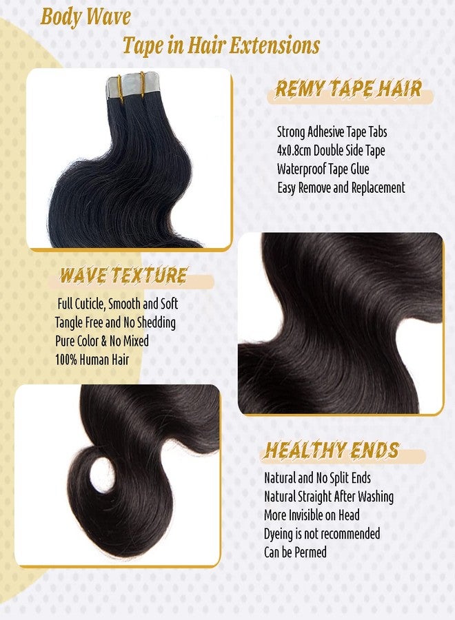 Smavida Body Wave Tape-in Hair Extensions - Human Hair for Black Women, Natural Black Hair, Thick End Skin Wefts, 16inch, 20pcs, 50g - Image 4