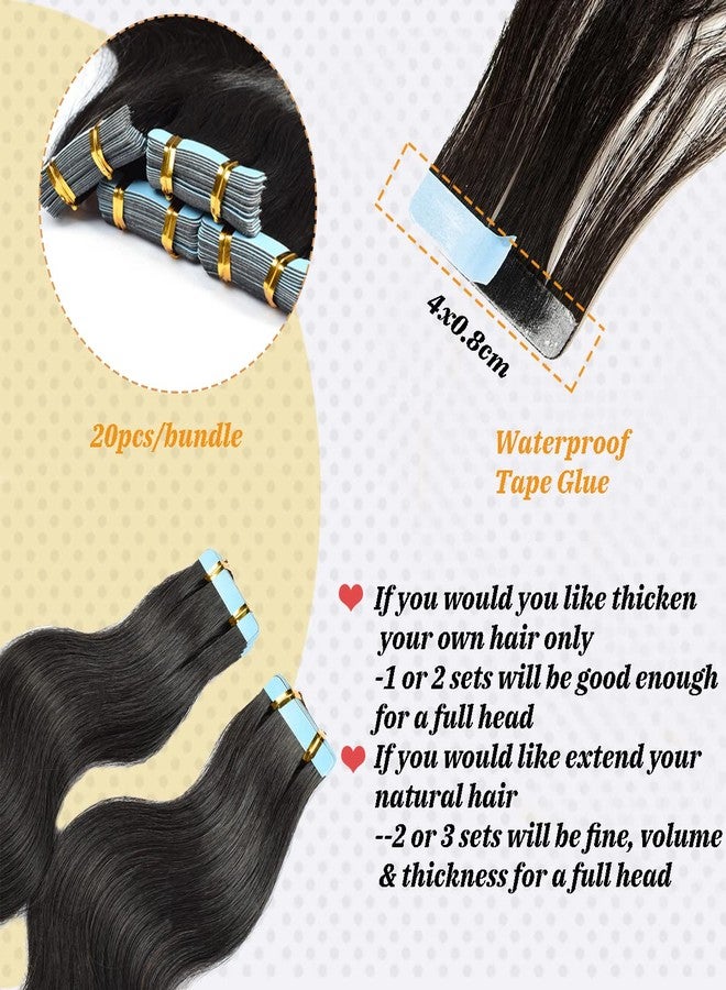 Smavida Body Wave Tape-in Hair Extensions - Human Hair for Black Women, Natural Black Hair, Thick End Skin Wefts, 16inch, 20pcs, 50g - Image 3
